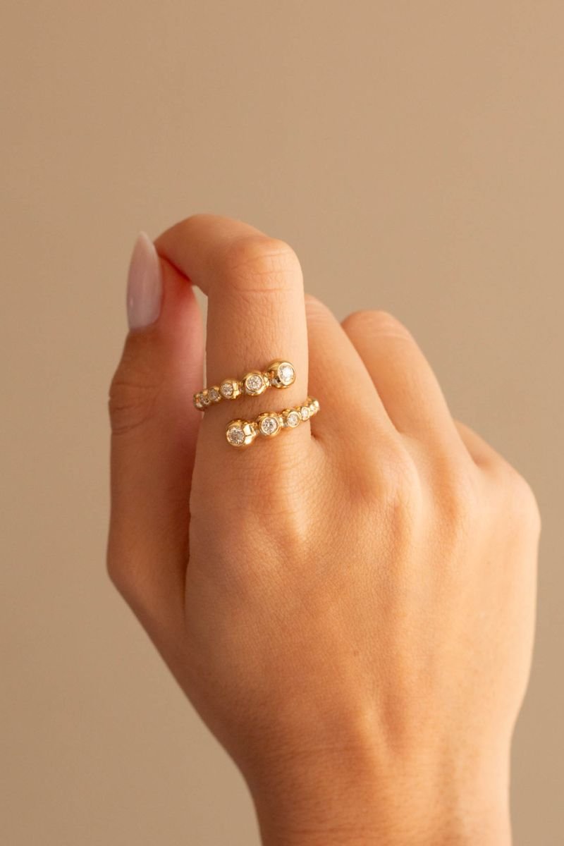 Anel Aberto Bolinhas e Diamantes