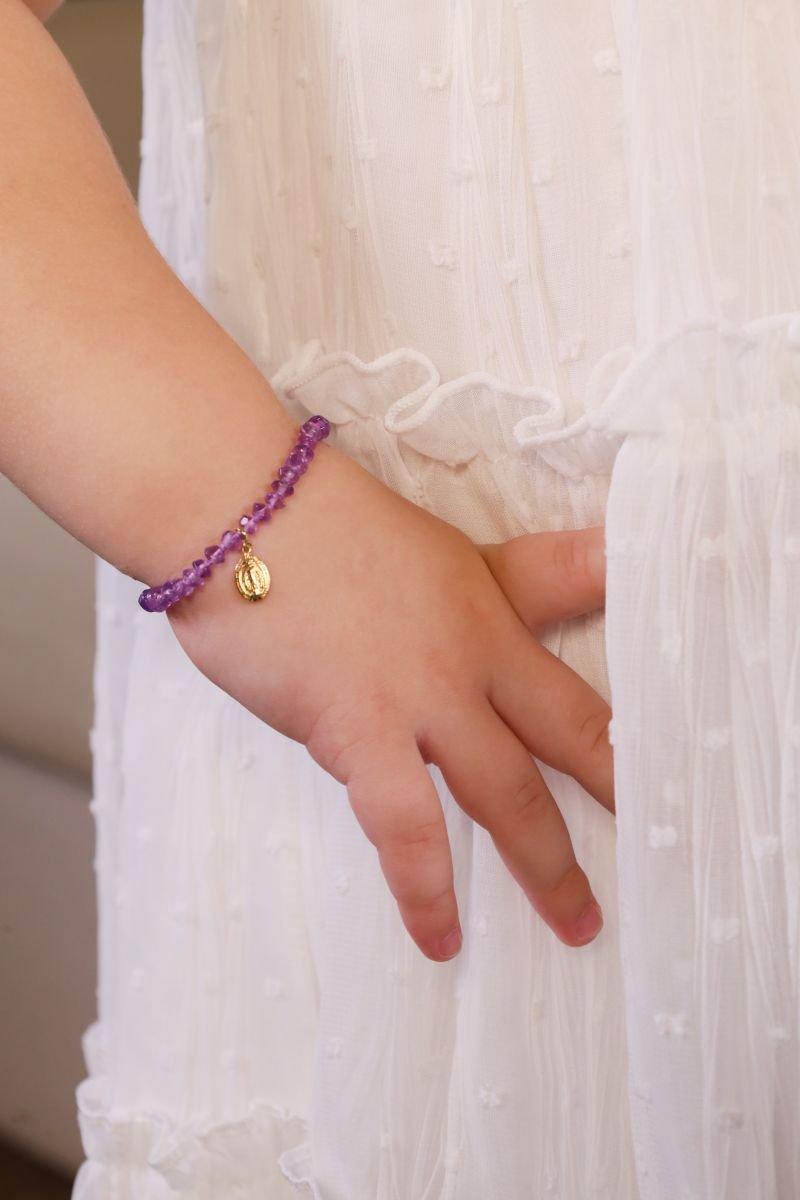 Pulseira Infantil Medalha Milagrosa Ametista